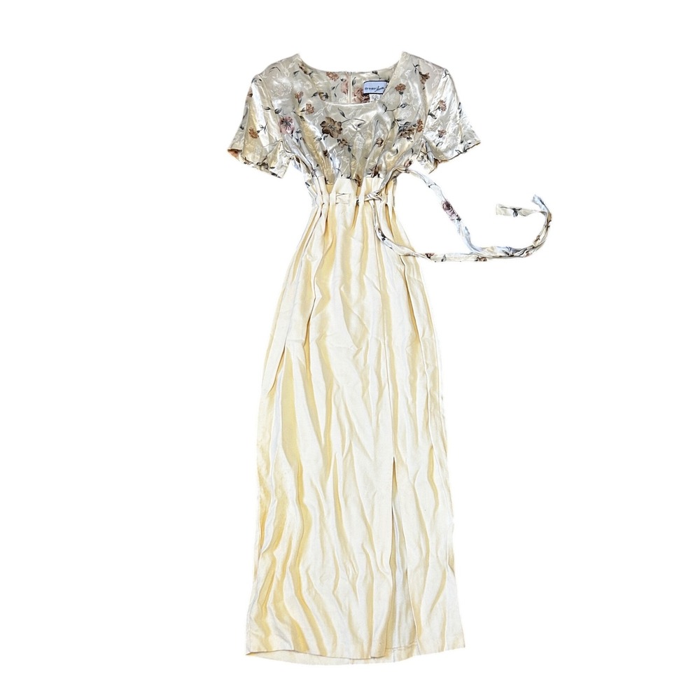 Vintage Breakin Loose Floral Satin‎ Dress Square Neck